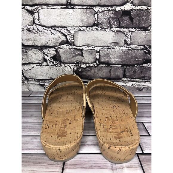 Korks Nude Leather Slip On Slides Cork Casual Wedge Shoes Women’s Sz 9M US/40EU - Picture 8 of 16